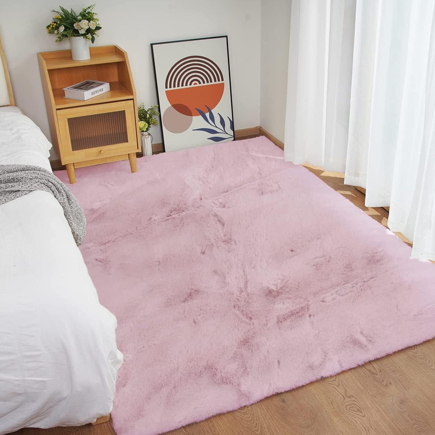 Solid Faux Rabbit Fur Mats 4'x6' - Blush