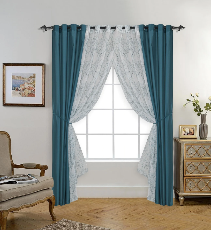 Franklin - 54"x90" 6pc Faux Silk Grommet Curtain Panel - Teal