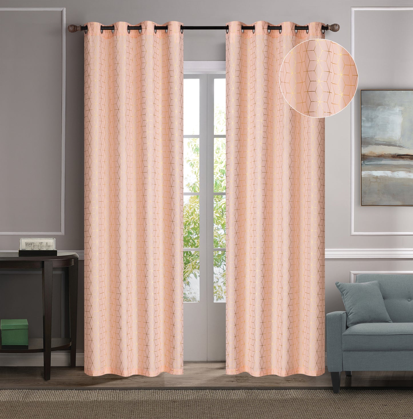Jewell - 54"x90" Blackout Grommet Curtain - Peach/Gold