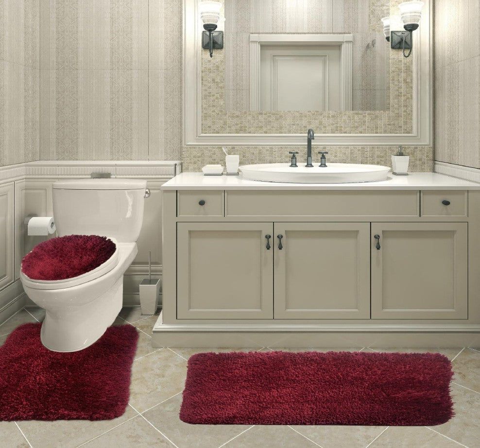 Queen Mary - 3pc Bath Mat Set - Burgundy