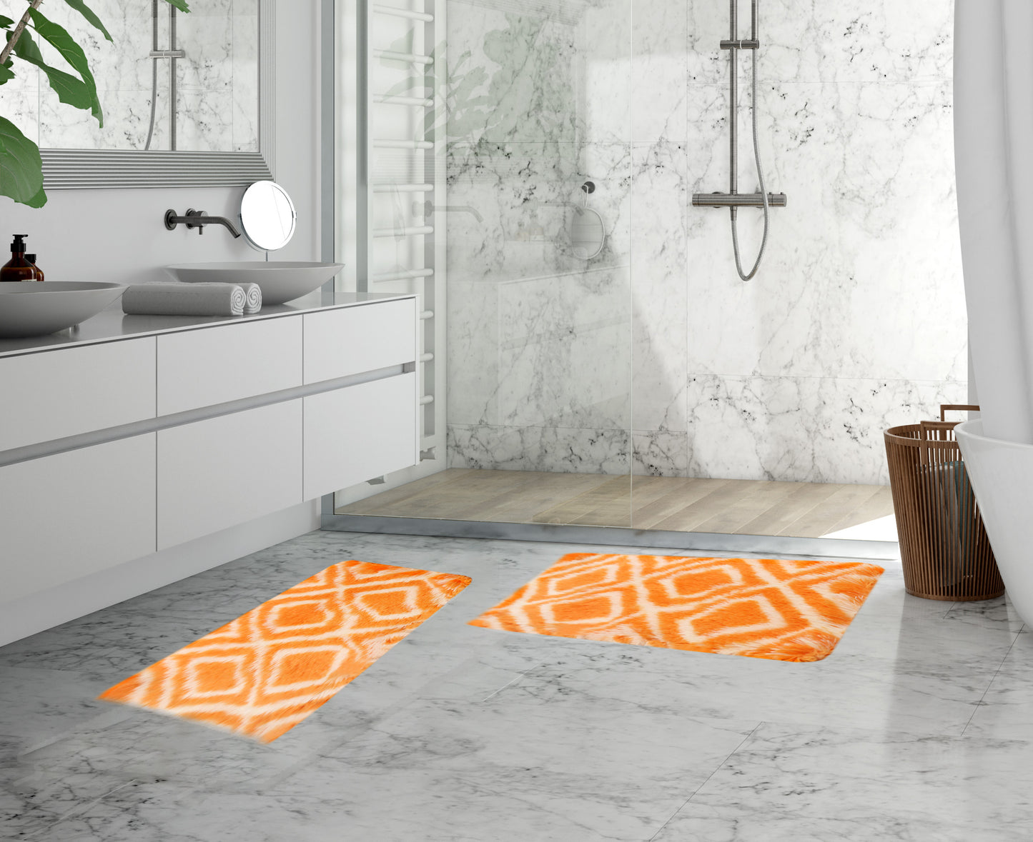 Rosa 2pc Printed PV Fur Rug - Orange/White