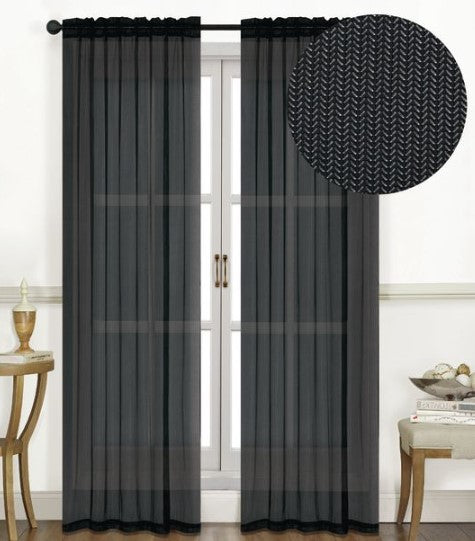 Raleigh 3D Jacquard - 54"x90" Rod Pocket Curtain  - Black