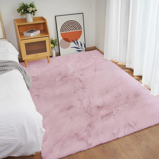 Solid Faux Rabbit Fur Mats 4'x6' - Blush