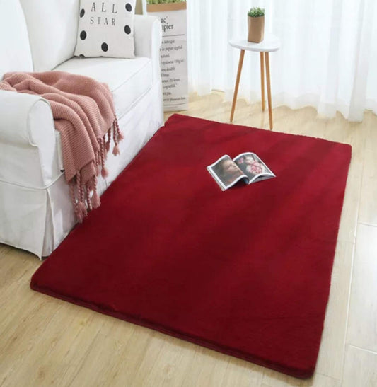 Solid Faux Rabbit Fur Mats 4'x6' - Burgundy