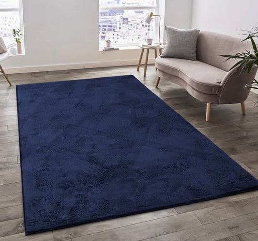 Solid Faux Rabbit Fur Mats 4'x6' - Navy Blue