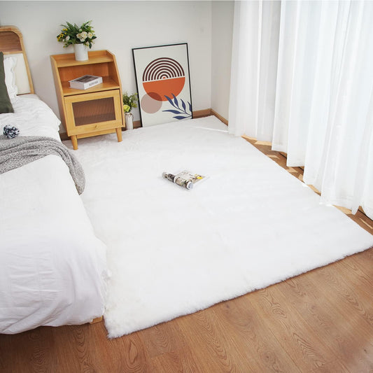Solid Faux Rabbit Fur Mats 4'x6' - White