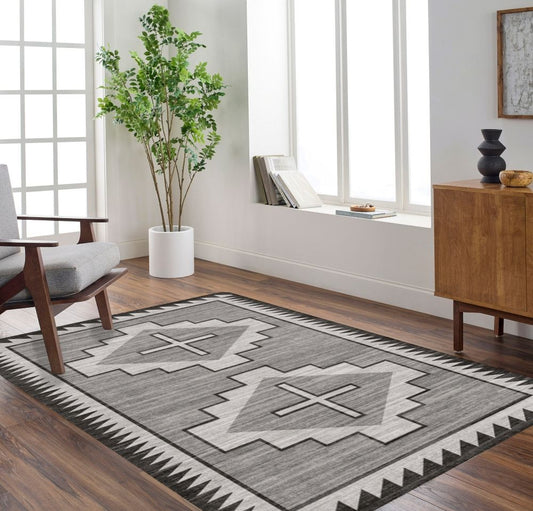 Graphite Grid 3x5 Machine Washable Area Rug