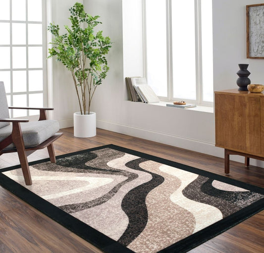 Wave Deco 3x5 Machine Washable Area Rug - Latte