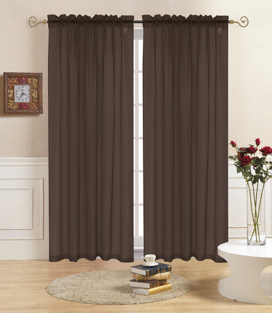 Rena - 55"x90" Sheer Voile Rod Pocket Curtain - Chocolate