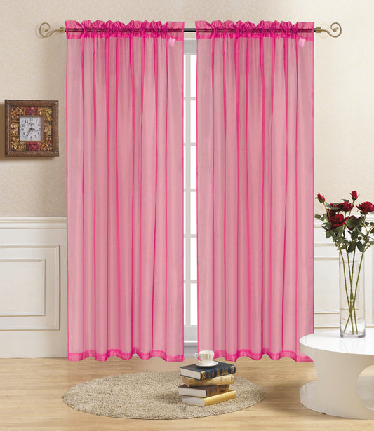 Rena - 55"x90" Sheer Voile Rod Pocket Curtain - Hot Pink