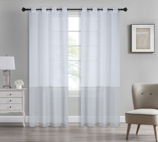 Tilly - Two Tone 54x90 Grommet Dolly Curtain Panel - White/Light Grey