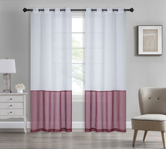 Tilly - Two Tone 54x90 Grommet Dolly Curtain Panel - White/Burgundy