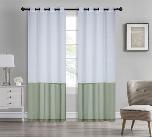 Tilly - Two Tone 54x90 Grommet Dolly Curtain Panel - White/Sage