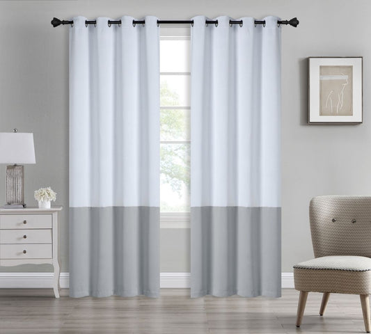 Tamara - Two Tone 54x90 Grommet Blackout Curtain Panel - Off White/Light Grey