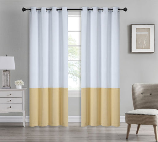Tamara - Two Tone 54x90 Grommet Blackout Curtain Panel - Off White/Gold