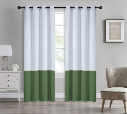Tamara - Two Tone 54x90 Grommet Blackout Curtain Panel - Off White/Hunter Green