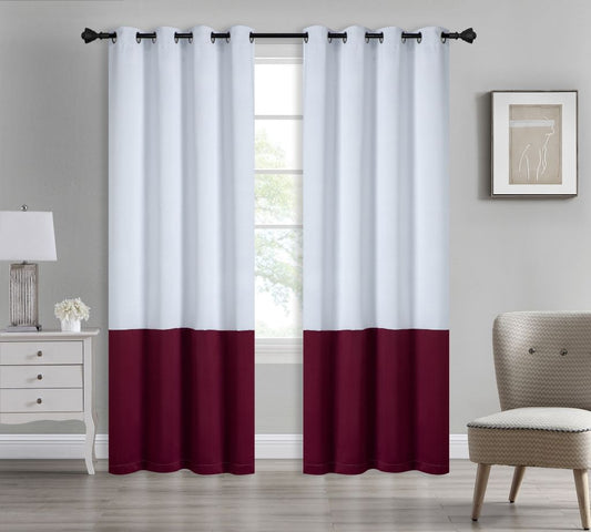 Tamara - Two Tone 54x90 Grommet Blackout Curtain Panel - Off White/Burgundy