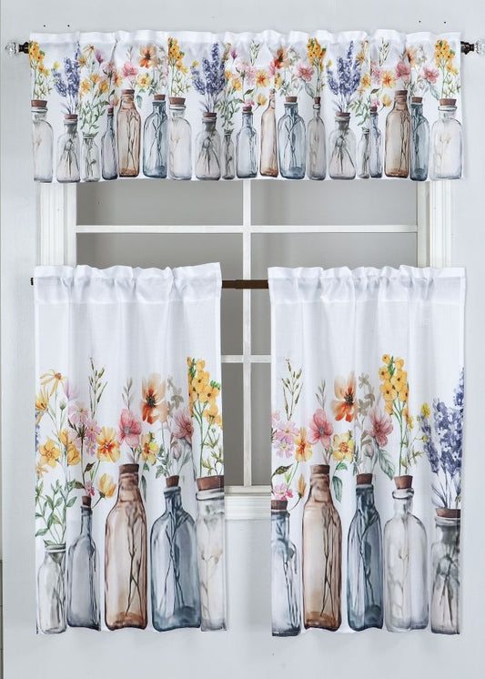 Flower Vase 3pc Kitchen Curtain Set