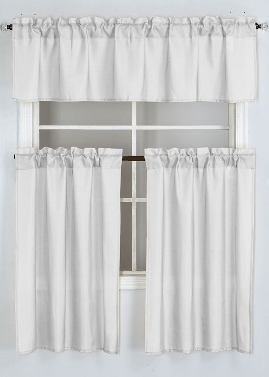 Timeless Grace Solid 3pc Kitchen Curtain Set - White