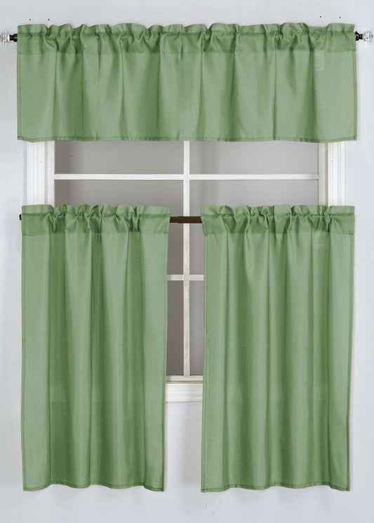 Timeless Grace Solid 3pc Kitchen Curtain Set - Pale Green