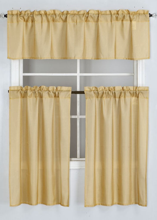 Timeless Grace Solid 3pc Kitchen Curtain Set - Soft Yellow