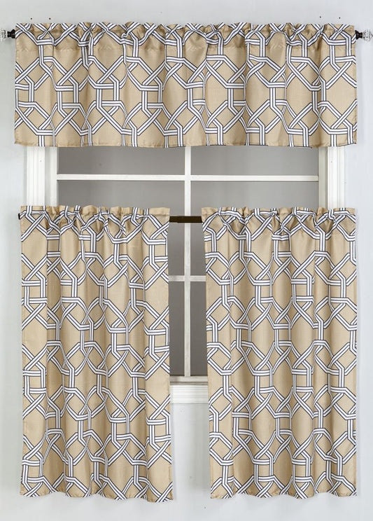 Eternal Gem 3pc Kitchen Curtain Set - Khaki