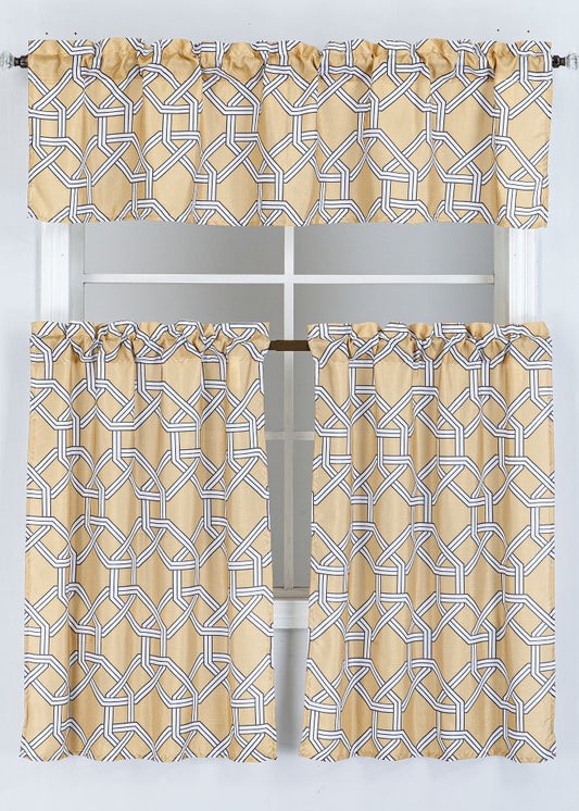 Eternal Gem 3pc Kitchen Curtain Set - Soft Yellow