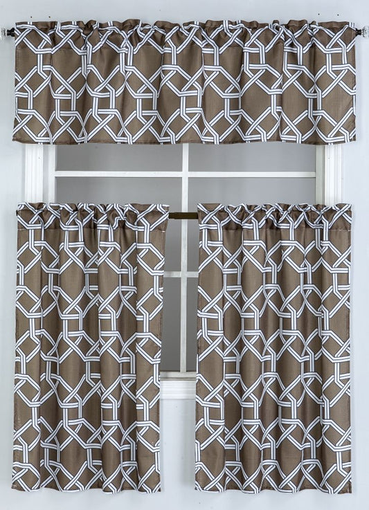 Eternal Gem 3pc Kitchen Curtain Set - Tan