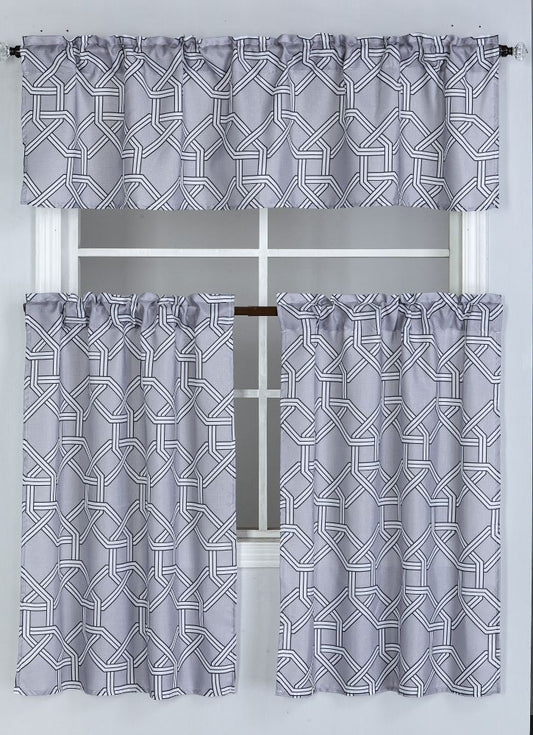 Eternal Gem 3pc Kitchen Curtain Set - Light Grey