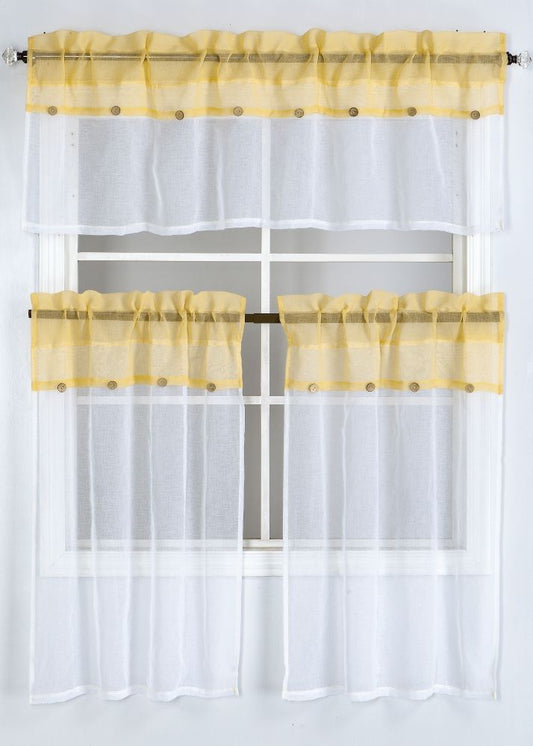 Modern Boho 3pc Kitchen Curtain Set- White/Gold