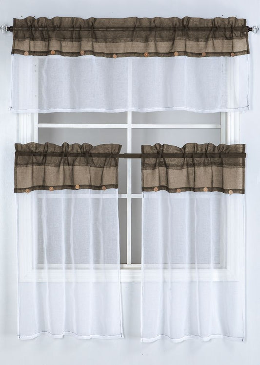Modern Boho 3pc Kitchen Curtain Set- White/Tan