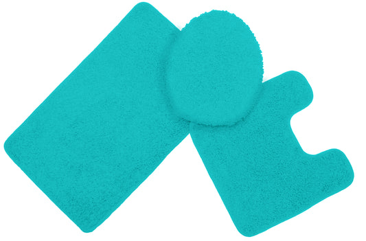 Layla - 3pc Shaggy Bath Mat Set - Turquoise