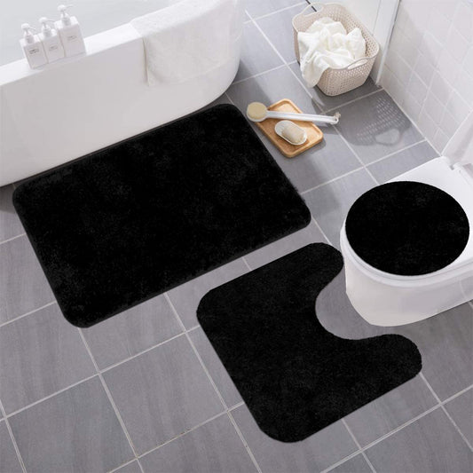 Queen Elizabeth - 3pc Plush Microfiber Bath Mat Set - Black