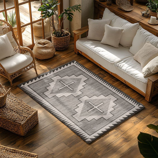 Graphite Grid 5x7 Machine Washable Area Rug