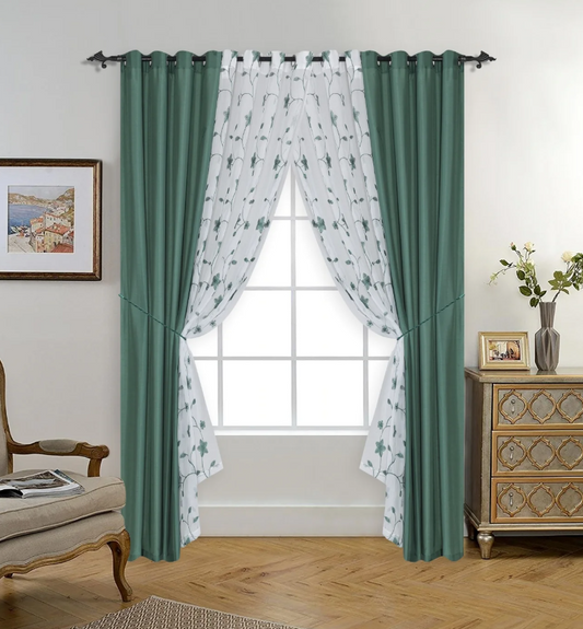 Springfield - 54"x90" 6pc Faux Silk Grommet Curtain Panel - Peacock Blue