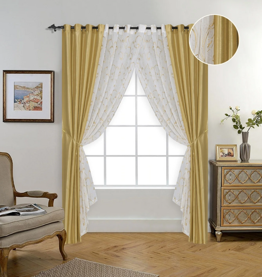 Dover - 54"x90" 6pc Faux Silk Grommet Curtain Panel - Gold