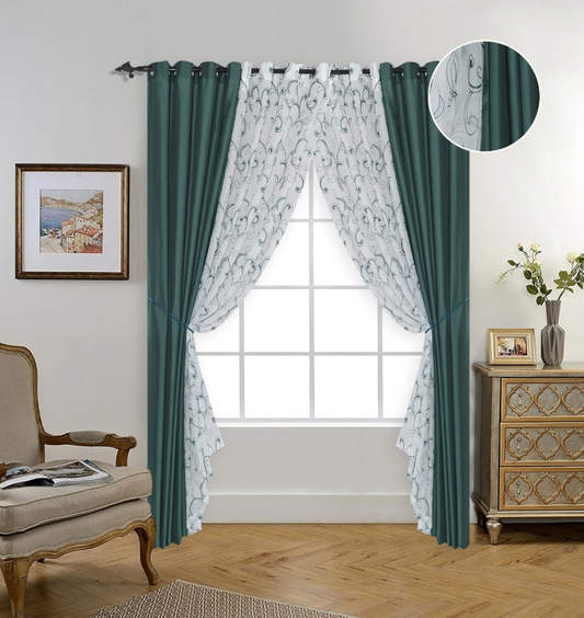 Dover - 54"x90" 6pc Faux Silk Grommet Curtain Panel - Green