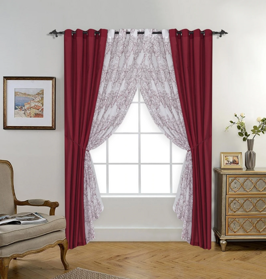 Franklin 54"x90" 6pc Faux Silk Grommet Curtain Panel - Burgundy