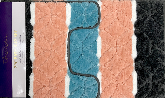 Theresa - 2pc Bathroom Rug Set - Dark Grey/Blush/Teal/White