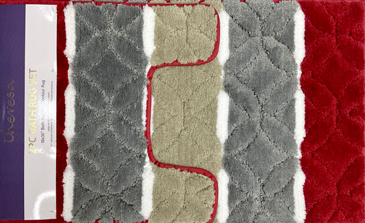 Theresa - 2pc Bathroom Rug Set - Red/Grey/Gold/White