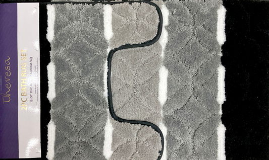 Theresa - 2pc Bathroom Rug Set - Black/Grey/Light Grey/White