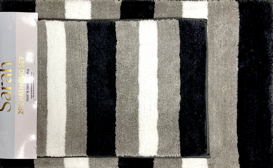 Sarah - 2pc Bathroom Rug Set - Charcoal/Grey/Off White