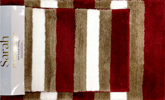Sarah - 2pc Bathroom Rug Set - Ruby/Taupe/Off White