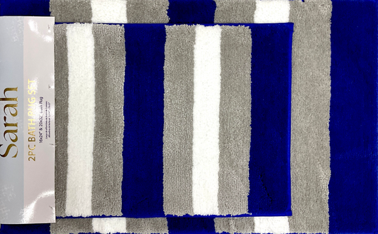 Sarah - 2pc Bathroom Rug Set - Royal Blue/Grey/Off White