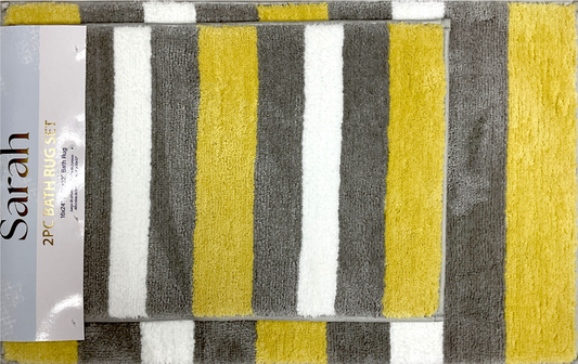 Sarah - 2pc Bathroom Rug Set - Yellow/Grey/Off White