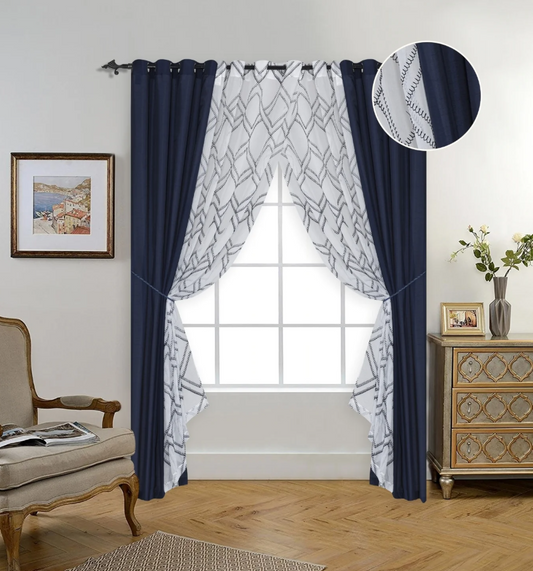 Chester - 54"x90" 6pc Faux Silk Grommet Curtain Panel - Navy