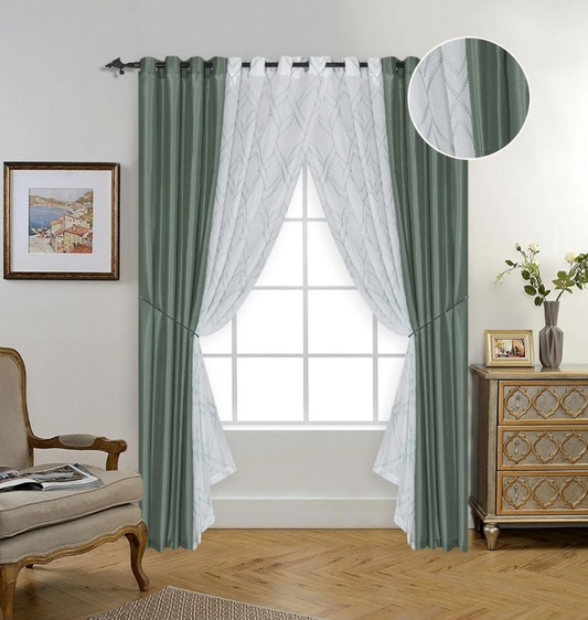 Chester 54"x90" 6pc Faux Silk Grommet Curtain Panel - Green Bay
