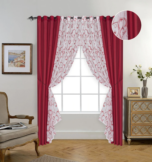 Dover - 54"x90" 6pc Faux Silk Grommet Curtain Panel - Red