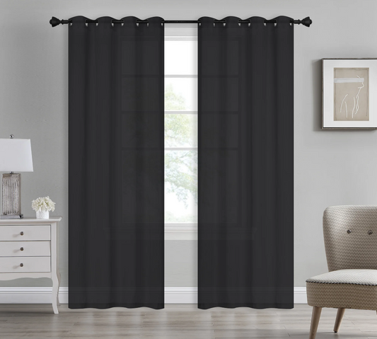Bonnie - 54"x90" Dolly Sheer Curtain Panel with Grommets - Black