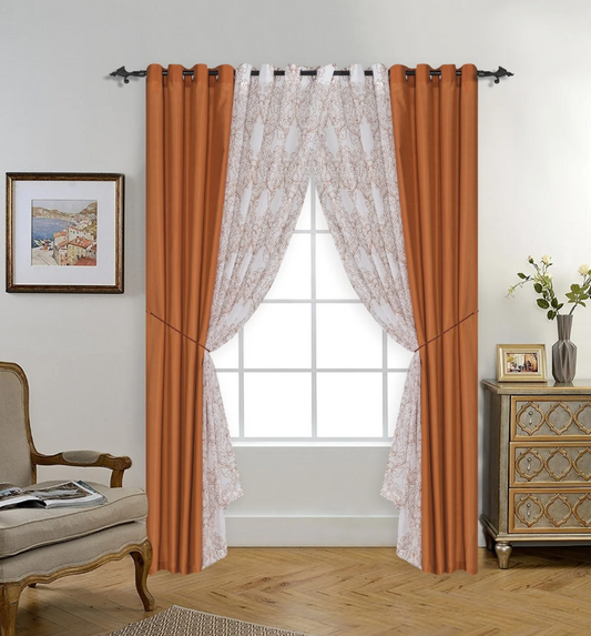 Franklin - 54"x90" 6pc Faux Silk Grommet Curtain Panel - Orange